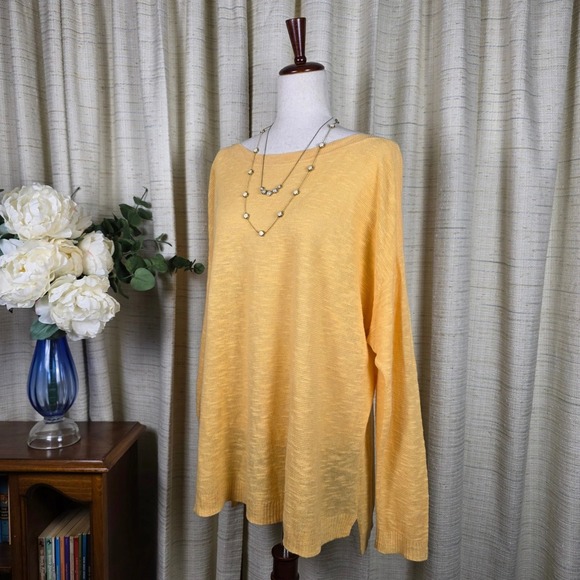 Eileen Fisher Sweaters - Eileen Fisher Linen Sweater Tunic 3X Boat‎ Neck Yellow Long Sleeve Coastal Flowy